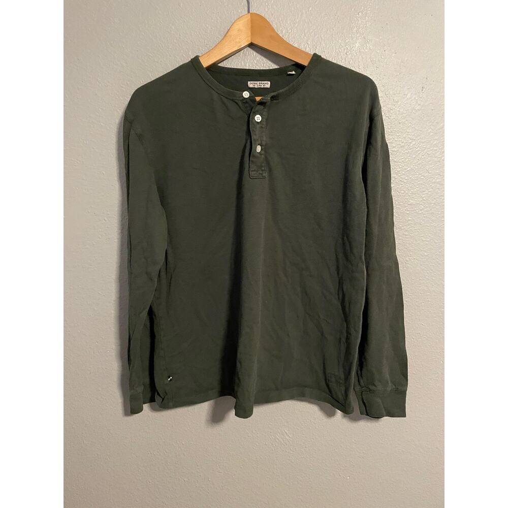 OOBE Brand Mens Henley Shirt Large Green Long Sleeve Cotton Waffle Knit Casual